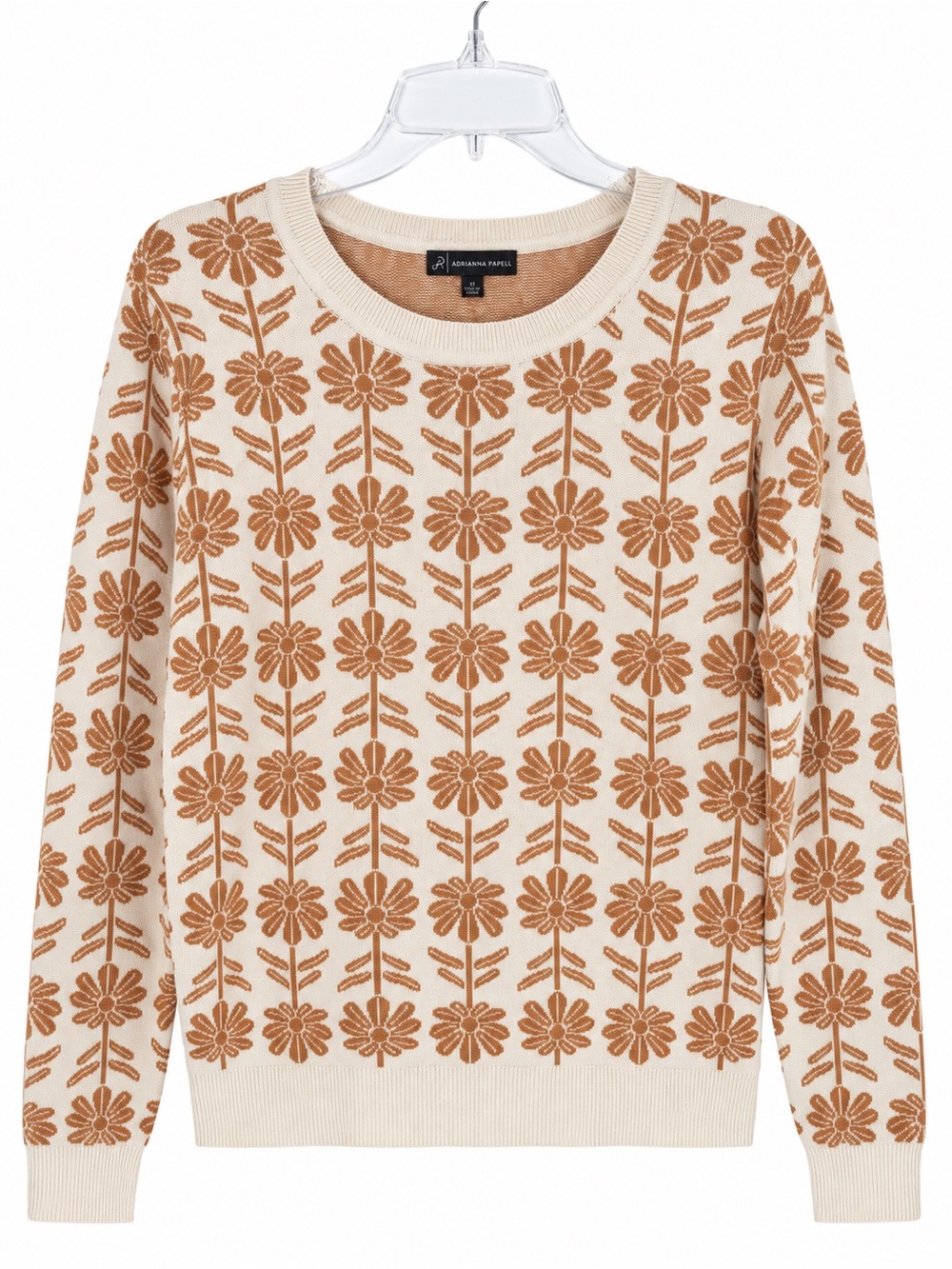 Adrianna Papell Plus Size 2X Cream Copper Floral Knit Pullover Sweater